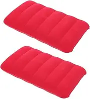 [OSOLADY] 2Pcs Portable PVC Flocking Inflatable Cushion Multifunctional Nap Pillow for Outdoor Travel Camping Office Use Red Waist Support for Train and Flight