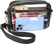 [Hejo] Transparent Shoulder Bag, Waterproof Transparent Bag Concert, Clear Messenger Bag, Clear Bag with Adjustable Strap, Transparent Festival Bag for Sports, Travel, Party (Black), black