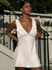 Moiselle Embroidered Bias Mini Dress Ivory