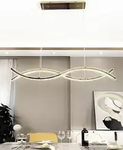 2-Wave Crystal Bar Pendant Chandelier Light (Gold) L130cm 3 Colors LED K9 Crystal Light Fixture for Kitchen Bench Top Kitchen Island Dining Room Living Room Hallway Entryway (AY02)
