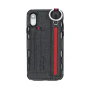 For Iphone Xr Cloth Texture + Tpu Shockproof Protective Case With Metal Ring and Holder and Card Slots and Hanging Strap