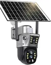 12MP 4G/WiFi Dual Screen Solar Camera Outdoor 10X Zoom 6K Three Lens Human Auto Tracking Surveillance Camera(WiFi 10xZoom 32G)