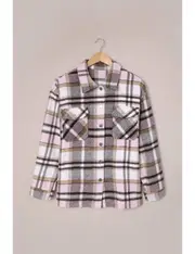 Pink Geometric Plaid Print Pocketed Shirt