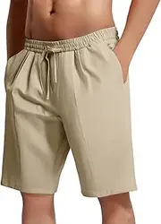 [Generic] Men's Linen Summer Shorts Beach Drawstring Elastic Waist Trousers with Pocket Plain Comfort Breathable Knee Length Shorts Retro Pyjama Small for Men Walking Black Work Trousers