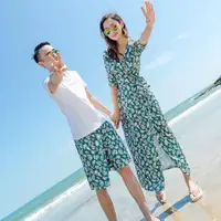 在飛比找ETMall東森購物網優惠-牛油果綠色修身情侶裝夏裝沙灘裙