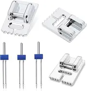 [Kalevel] 3pcs Pintuck Presser Foot 5 7 9 Groove with Twin Stretch Double Needle Set for Singer, Brother, Babylock, Janome, Elna, Euro-Pro, Simplicity, White (4pcs Set)