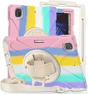 2ndSpring Case for iPad Pro 12.9 inch 2021 5th Generation,Rugged Heavy Duty Shockproof Rotatable Kickstand Protective Cover,Colorful Powder