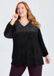 [Taking Shape] Taking Shape Bronze Animal Velvet Top Size 16 in Black / Bronze - Plus Size Women's Clothing Black / Bronze