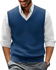 [PJ PAUL JONES] Mens V-Neck Knitted Sweater Vest Solid Plain Sleeveless Pullover Knitwear