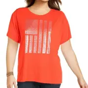 "TOMMY HILFIGER" RED CHERRY GRAPHIC METALLIC CASUAL COTTON TEE TOP SIZE: 0X NWT