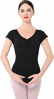 [IMEKIS] Women's short sleeve ballet leotard, body, V-neck, backless, dance bodysuit, top, floral lace gymnastics, ballerina costume, sports, dance clothing