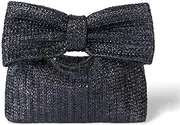 [Generic] Straw Clutch Purse with Big Bow Handle Bag Summer Straw Handbag Beach Tote Woven Evening Bag for Parties, Wedding,Travel