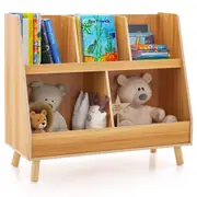 Babyjoy 5-Cube Kids Bookshelf Wooden Toy Organizer w/Anti-Tipping Kits Storage Display Bookcase Natural