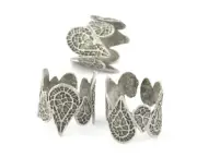 Drops Ring Textured Adjustable Ring Antique Silver plated brass 9.5US SİZE 3848
