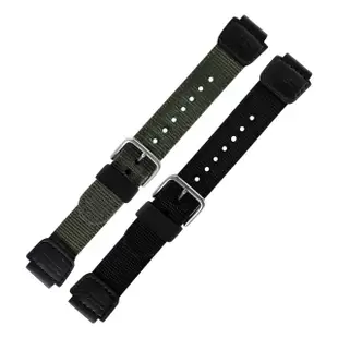 【CASIO 卡西歐】18mm / 適用AE-1200WH / MRW-200H 凸口替用錶帶 尼龍帆布錶帶(黑色/軍綠色)