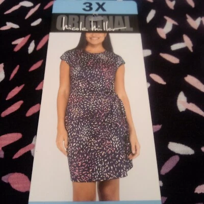 Nicole Miller Short Sleeve Side Knot Tee Dress Floral print 3XL 22-24