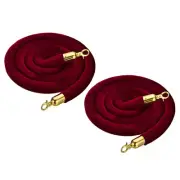 8 Feet Wine Red Velvet Stanchion Rope, 2 Pack Crowd Control Barrier Rope, Golden