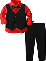 [mintgreen] Baby Boys Wedding Suits, 3pcs Herringbone Tweed Outfit Christening Clothes Set Shirt + Waistcoat + Trousers + Bow Tie, 1-4 Years