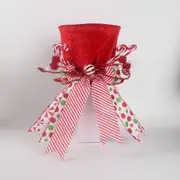 Christmas Tree Topper Hat, Large Red Hat with Striped Bow Ribbon and Lollipop, Desktop Ornaments for Home Xmas Holiday