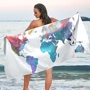 AIXIWAWA Travel Beach Towel Oversized Colorful World Map Print for Women Men, Sand Free Super Absorbent Quick Dry Pool Towels Beach Blanket for Swimming Pool Beach Gym 30×60 inches