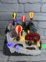 Christmas Village Houses Hot Air Balloons Snow Mountain with LED Lights Boxed