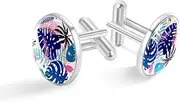 [suojapuku] Cufflinks for Men,Shirt Cuff Links,Leaves Tropical Abstract Colored,Men's Cuff links,Stainless Steel Cufflinks Wedding