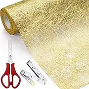 Gold Table Runners Decorative Glitter Metallic Table Runner Roll Fabric Decorations Lace Mesh with Scissors and Soft Ruler for Wedding Birthday Banquet Christmas(12 Inch X 33 Feet)