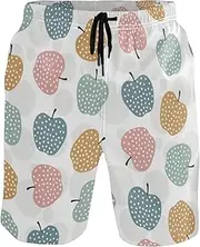 [GuoChe] Mens Swim Trunks Apples Pattern Design Cute Dots Quick Dry Bathing Suits Board Shorts Mens Swim Trunk Pants with Mesh