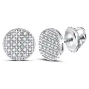 14k White Gold Round Diamond Circle Cluster Earrings 1/6 Cttw
