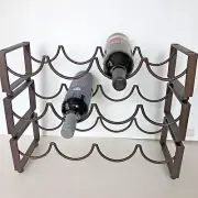 12 Bottle Countertop Wine Rack Brown Metal Horizontal Stackable 3 Pieces