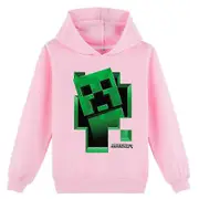 Minecraft Kids Creeper Print Hoodie Casual Long Sleeve Hooded Sweatshirt Tops -NMAOV Pink 9-10Years
