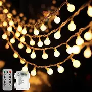 TheaPro Globe String Lights 33ft 100LEDS Fairy Lights with 8 Mode Remote Battery Powered Waterproof Indoor Outdoor Christmas Lights Decorative for Diwali Party Patio Garden Wedding (Warm White)