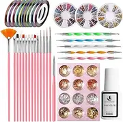 MAGIC ARMOR 46pcs Nail Art Tool Nail Pen Designer with 15pcs Nail Painting Brushes, Nail Dotting Tool, Nail Foil, Manicure Tape, Nail Diamonds Color Rhinestones for Professional Nail Art Design Kit
