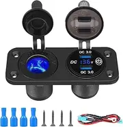 BLAZDEVE 2 in 1 USB Socket Panel, Dual QC 3.0 Car USB Charger Sockets Cigarette Lighter Socket with LED Digital Voltmeter and Touch Switch for 12V/24V Car Boat Marine