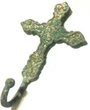 Cross Hook Antiqued Green Cast Iron Wall Mount Rustic Vintage New 6x9 1/2 Inches