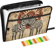 Quteprint 13 Pockets Expanding File Folder with Zipper Closure, Ancient African Animal?Zebra Accordion File Folder with Sticky Labels, Letter Size A4 Papers Expandable File Document Organizer