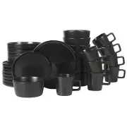 Bowery 32 Piece Matte Black Stoneware Dinnerware Plates, Bowls, and Mugs Set ...