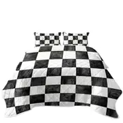 Dirty Black and White Checkers Coverlet