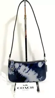 Coach Penn Leather Shoulder Bag Tye Dye Print Midnight Navy + Dust Bag NWT