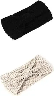 Bow knit elastic fashionable headband headband headband headband, ear protection headband, hair accessory (Black+Beige, One size)