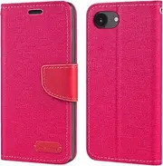 Oxford Fabric PU Leather Flip Wallet Case Compatible with iPhone 16e, Durable Protective Cover with Card Slots and Magnetic Closure (Rose Red)
