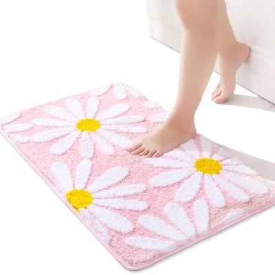 Pink Bathroom Rugs Cute Daisy Bath Mat White and Yellow Flower Decor Rug Non ...