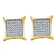 14k Yellow Gold Round Diamond Square Kite Cluster Earrings 5/8 Cttw