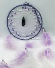 Dream Catcher with Feathers, Pearl Beads and Agate Slice Lilac purple & white