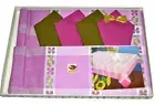 INDANTHREN Linen Tablecloth Cover Set PINK/GREEN 50x60 Vtg 6 Napkins NOS Floral
