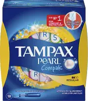 Tampax Pearl Compak Tampons Regular, Light, 18 Count
