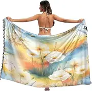 [RPLIFE] Pastel Bloom Yellow Bathing Suit Sarong Wrap Fringe Beach Sarong Wraps for Women, Large, Pastel Bloom Yellow, Medium