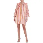 BCBGMAXAZRIA Womens Mini Pleated Tie Neck Shift Dress BHFO 3461