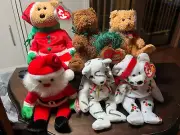 BEANIE BABIES BUNDLE, SANTA, KRINGLE, FIRST CHRISTMAS, CAND-e, HOLIDAY 1998,NEW