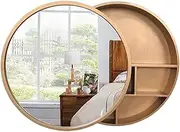 Mirror Cabinets Round Wooden Bathroom Wall Mounted Storage Cabinet with Mirror Wall Mounted Round Vanity Mirror with Shelf (Wood Color 70cm/27.6inch)
